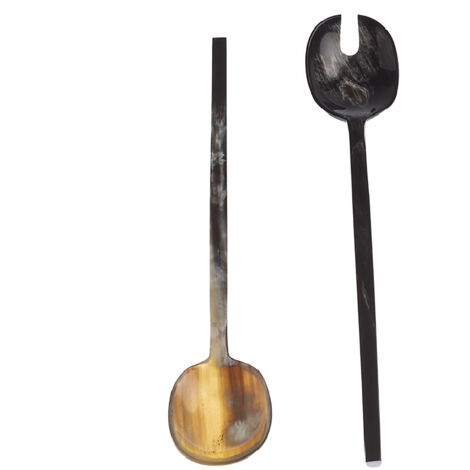 LINE - Couverts à Salade en Corne Naturelle Noire - 22cm - Ensemble de Service Élégant et Authentique pour Salades et Plats Froids