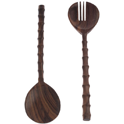 Couverts à Salade en Bois de Rose Sculpté - 31.5cm - Ustensiles de Service Artisanal - Style Ethnique - Finition Naturelle