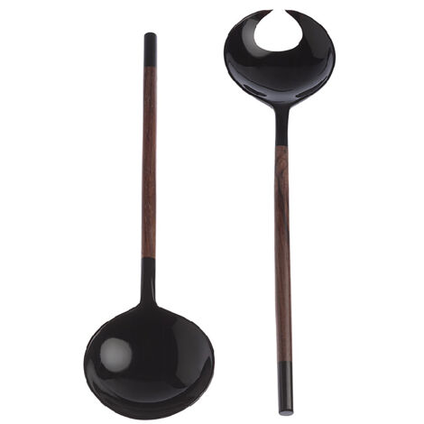 MOON LIGHT - Couverts à Salade en Corne Naturelle Noire et Bois de Rose - 31cm - Service Élégant et Authentique pour Cuisine ou Table