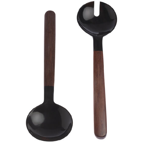 FULL MOON - Couverts à Salade en Corne Naturelle Noire et Bois de Rose - 23cm - Ustensiles de Cuisine Élégants et Naturels