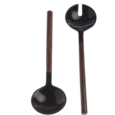 MOON LIGHT - Couverts à Salade en Corne Naturelle Noire et Bois de Rose - 23cm - Service Élégant et Authentique pour Cuisine ou Table