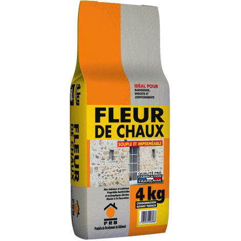 Fleur de chaux 4kg – Chaux naturelle pour enduits et peintures minérales – Finition lisse et respirante – Intérieur et extérieur, haute durabilité – PRB