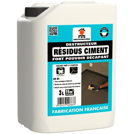 Décapant ciment 3L – Nettoyant puissant pour traces de laitance et dépôts – Usage intérieur/extérieur sur sols et murs – PRB