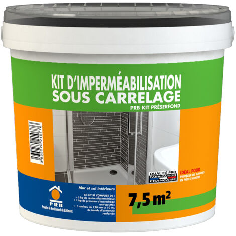 Kit d'imperméabilisation sous carrelage 1kg primaire + 6kg résine + 10m bande armature SEBS – Étanchéité rapide et durable en milieux humides – PRB