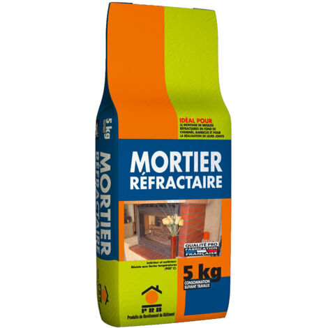 Mortier réfractaire 5kg – Résistance thermique jusqu’à 900°C – Enduit prêt à gâcher pour cheminées et barbecues – Haute performance thermique – PRB (1/4)