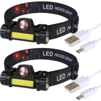 Lot de 2 Lampes Frontales LED Waterproof Rechargeables USB - Réglables - Éclairage Puissant - Résistantes Pluie et Humidité - x2