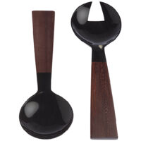 MOON LIGHT - Couverts à Salade en Corne Naturelle Noire et Bois de Rose - 29.5cm - Service Élégant et Authentique pour Cuisine ou Table