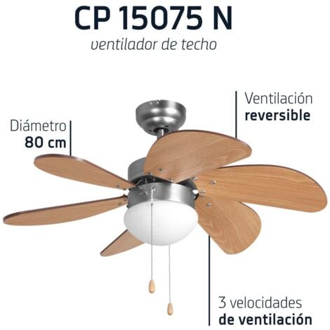 Orbegozo ventilador de techo con luz CP 15075 N, 3 velocidades, 6 aspas, 80 cm diámetro, 50 W