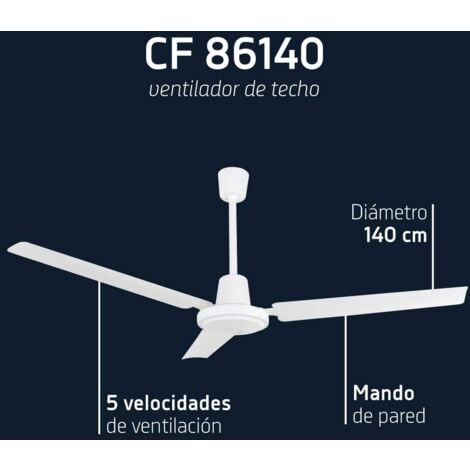 Orbegozo ventilador de techo CF 86140 B, 5 velocidades, mando de pared, 140 cm diámetro, 70 W