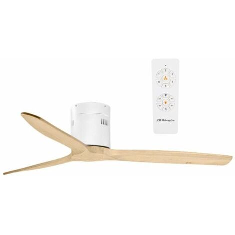 Orbegozo ventilador de techo CF 112132, 6 velocidades, 3 aspas madera natural, motor DC, mando a distancia, temporizador, 132 cm diáemtro, 40 W