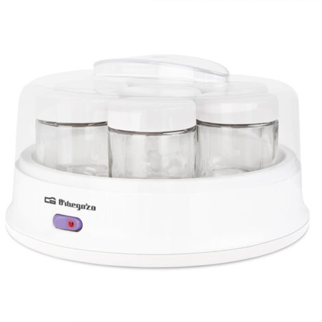 Orbegozo yogurtera YU 2350, permite elbarorar tus propios yogures de forma casera, incluye 7 tarros de cristal con 200 ml cada uno, tapa transparente, temperatura constante, 15 W (1/5)
