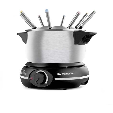 Orbegozo FDR 14 - Fondue eléctrica para 8 personas, 1,4 litros, queso, chocolate y carne, regulador de temperatura, tapa antisalpicaduras, olla extraíble acero inoxidable, 1500 W