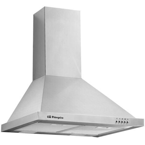Campana decorativa acabado inox Orbegozo 70 cm DS 48170 B IN, 3 niveles de potenica, 2 bombillas LED, 3 filtros desmontables, extracción 632,3 m3/h, clase energética B, chimenea ajustable, 190 W
