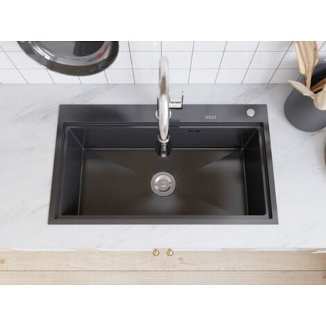 MEJE 80 x 46 cm poste de travail Évier de cuisine ferme en acier inoxydable avec planche à découper, grille et passoire - anthracite