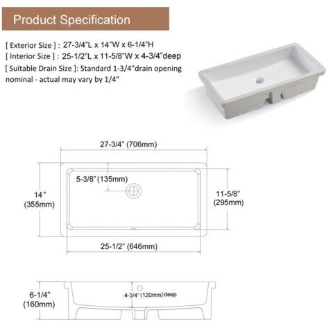 MEJE T2814 Lavabo de salle de bain encastrable rectangulaire en céramique Blanc 70 x 35 cm