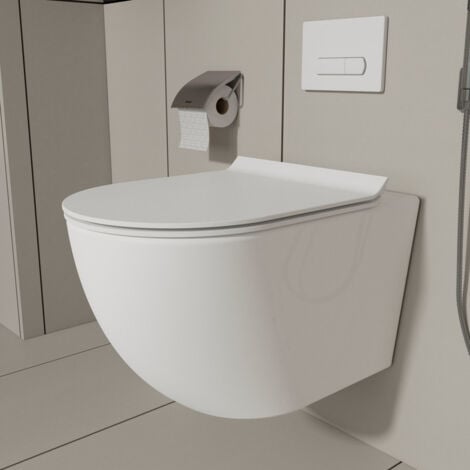 MEJE Cuvette pour WC suspendu  + Abattant soft close +  Plaque blanche