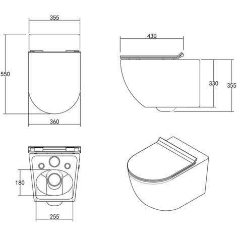 MEJE Cuvette pour WC suspendu  + Abattant soft close +  Plaque blanche