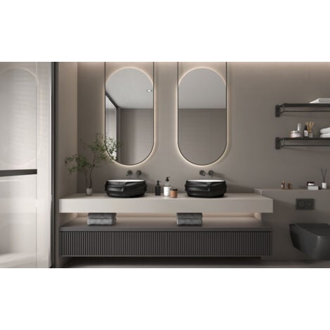 MEJE Évier en relief de 44,9 x 37,9 x 17,8 cm avec vernis noir, évier de salle de bain au-dessus du comptoir, lavabo en porcelaine et céramique, lavabo d'art