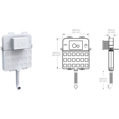 MEJE M5103F Réservoir de chasse d'eau mural double chasse d'eau Blanc