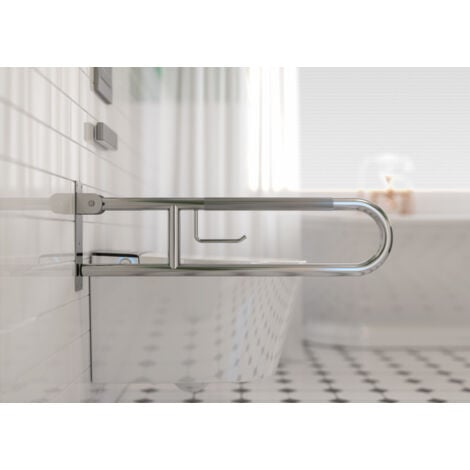 MEJE Poignées de support pour toilettes de 80 cm, en forme de U, antidérapante, en acier inoxydable, pliable, aide à la douche