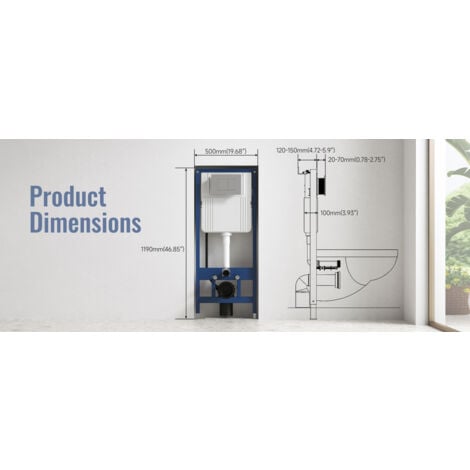 MEJE-039 Porte-réservoir de toilette mural avec plaque d'actionnement à double chasse d'eau, appareil pneumatique, blanc