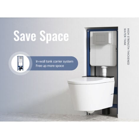 MEJE-039 Porte-réservoir de toilette mural avec plaque d'actionnement à double chasse d'eau, appareil pneumatique, blanc