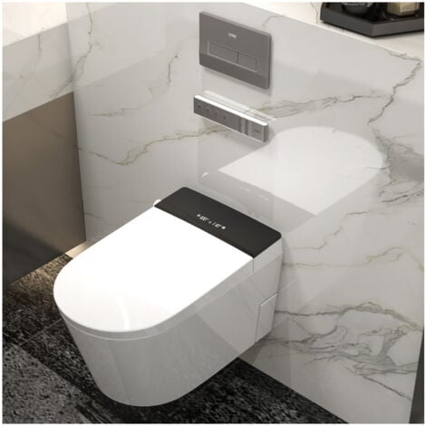 MEJE MZE020P-T - Toilettes murales intelligentes, toilettes intelligentes allongées monobloc avec bidet intégré, siège chauffant, séchoir à air chaud, chasse d'eau, ouverture et fermeture