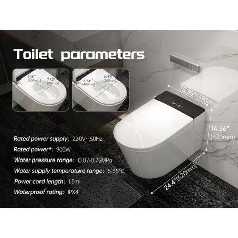 MEJE MZE020P-T - Toilettes murales intelligentes, toilettes intelligentes allongées monobloc avec bidet intégré, siège chauffant, séchoir à air chaud, chasse d'eau, ouverture et fermeture