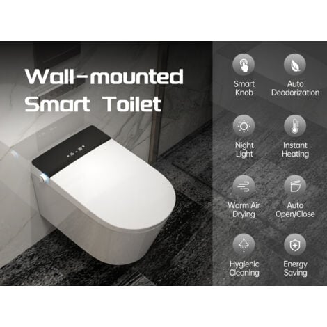 MEJE MZE020P-T - Toilettes murales intelligentes, toilettes intelligentes allongées monobloc avec bidet intégré, siège chauffant, séchoir à air chaud, chasse d'eau, ouverture et fermeture