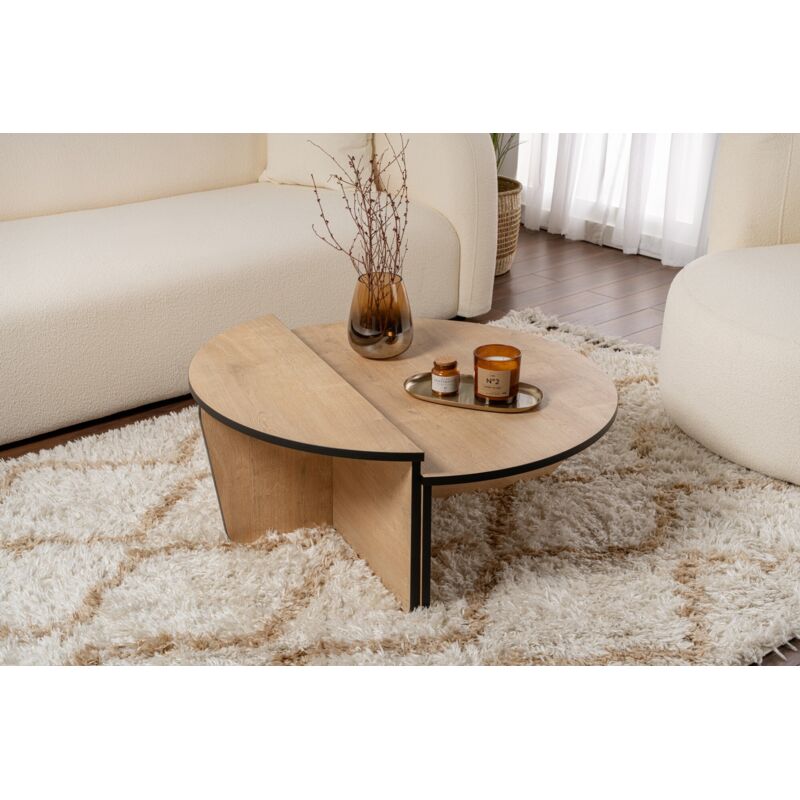 Calicosy Lot De 2 Tables Basses Gigognes Rondes – Style Industriel Bois & Métal – Modulables Salon – 70 Cm + 45 Cm