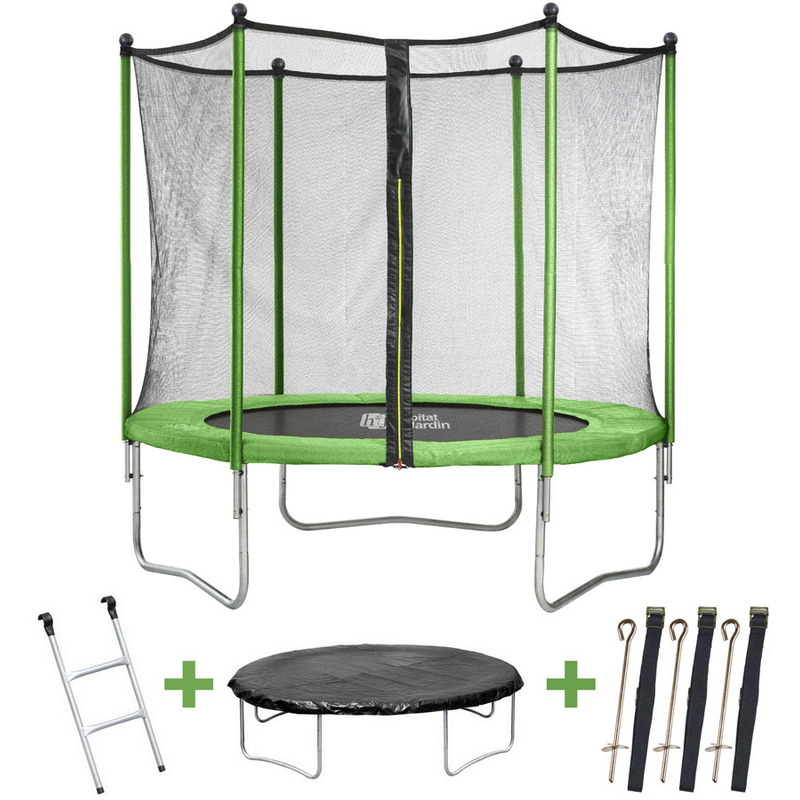 Trampoline  Yoopi  - Ø 4.90 m - Vert - Avec filet + échelle + couverture  + kit d'ancrage 103000 103004