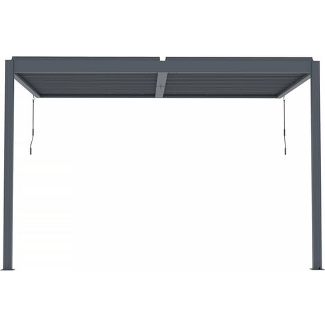 Habitat Et Jardin – Pergola bioclimatique adossée avec led – 3 x 4 m – Aluminium anthracite – Lames orientables – Résistance au vent 20 m/s (1/4)