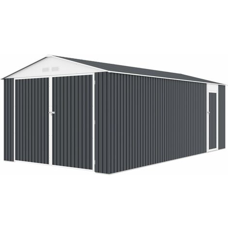 Habitat Et Jardin – Garage en métal 18,56m² – Dimensions L 5,80 x l 3,20 x H 2,35 m – Acier galvanisé anti-UV et anti-rouille – 2 portes battantes (1/4)