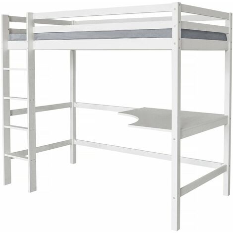 Habitat Et Jardin – Lit enfant mezzanine avec bureau intégré – Dimensions 90 x 190 cm – Structure en bois de pin – Barrière de sécurité latérale – Blanc