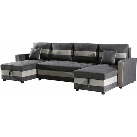 Habitat Et Jardin – Canapé d'angle convertible 5 places avec 2 coffres de rangement – Tissu gris foncé et clair – Dimensions 290x140x87 cm