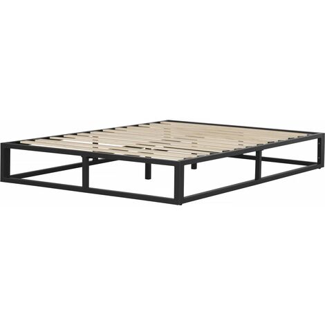Habitat Et Jardin – Cadre de lit en métal 140 x 190 cm – Sommier à lattes 12 lattes – Structure robuste en métal noir – Pour un soutien optimal