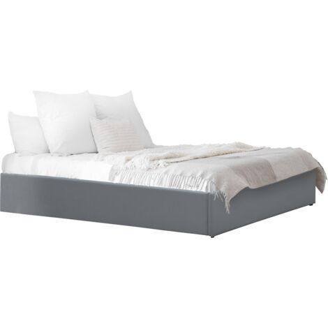 Habitat Et Jardin – Lit simple avec coffre 90 x 190 cm – PVC gris – Sommier inclus – Coffre de rangement pratique – Structure bois (1/4)