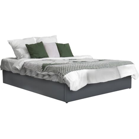 Habitat Et Jardin – Lit double avec coffre 140 x 190 cm – PVC gris – Structure en contreplaqué – Dimensions utiles du coffre 140 x 190 x 26 cm (1/4)