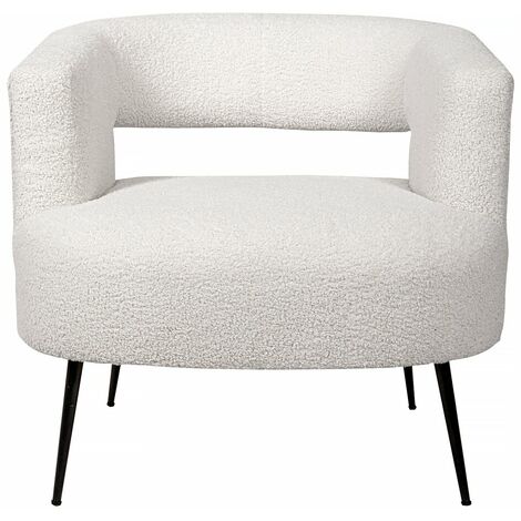 Habitat Et Jardin – Fauteuil en tissu bouclettes blanc – Dossier ergonomique – Assise rembourrée – Hauteur d'assise 46 cm – Pieds en bois clair