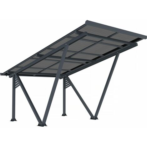 Habitat Et Jardin – Carport solaire en aluminium 366 x 575 x 366 cm – Panneaux photovoltaïques 4,1 kW – Résistance au vent 30 m/s – Gouttière intégrée