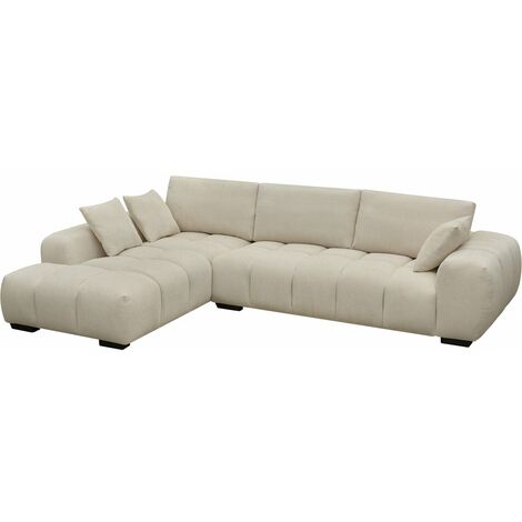 Habitat Et Jardin – Canapé d'angle 3 places en tissu chenille beige – Dimensions 307 x 207 x 82 cm – Confort optimal avec 6 coussins – Structure en bois (1/4)