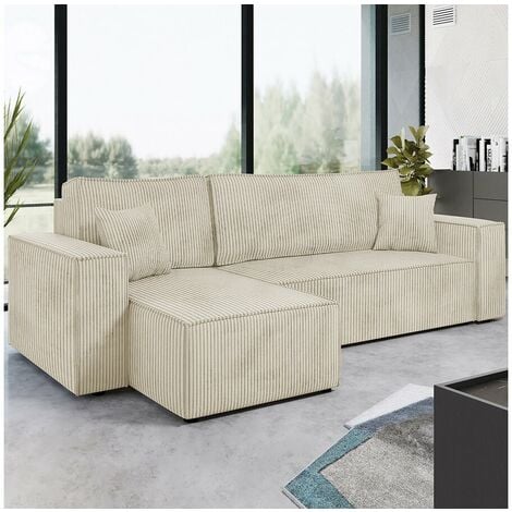 Canapé d'angle convertible en velours côtelé "Karl " - 3 places - Beige