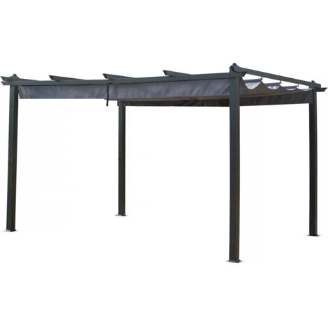 Habitat Et Jardin – Pergola aluminium rétractable 3 x 4 m – Toit coulissant anti-UV – Poteaux 90 x 90 mm – Résistante aux intempéries – Gris anthracite (1/4)