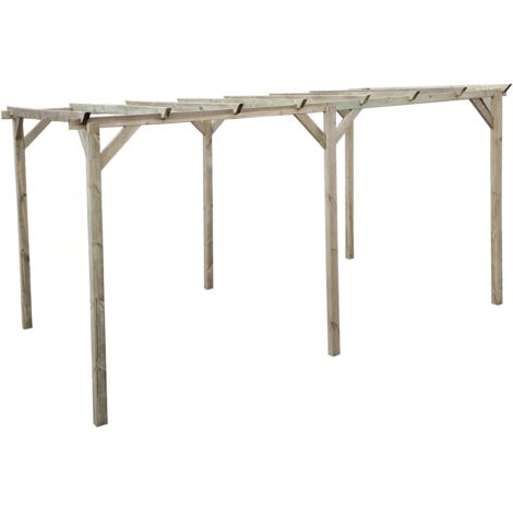 Habitat Et Jardin – Carport voiture en bois traité autoclave III 3 x 5 m – Surface 14.82 m² – Hauteur 240 cm – Compatible accessoires jardinage