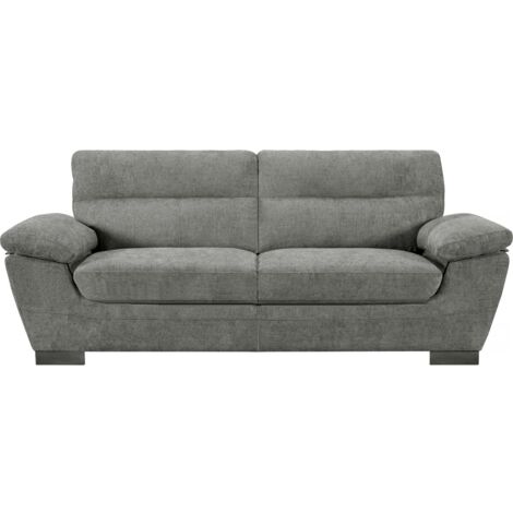 Habitat Et Jardin – Canapé droit 3 places en tissu chenille gris – Dimensions 210 x 88 x 90 cm – Confort optimal avec têtières ajustables