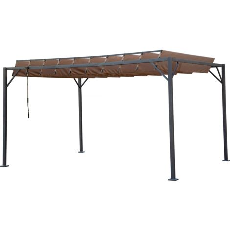 Habitat Et Jardin – Pergola bioclimatique 3 x 4 m – Lames orientables en tissu polyester 180g/m² – Structure métal – Anti-UV et anti-rouille (1/4)