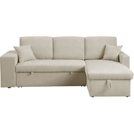 Habitat Et Jardin – Canapé d'angle convertible réversible en velours côtelé – 3 places – Surface de couchage 133 x 193 cm – Couleur beige