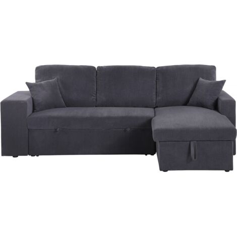 Habitat Et Jardin – Canapé d'angle convertible réversible 3 places en velours côtelé – Dimensions 237 x 148 x 90 cm – Couchage 133 x 193 cm – Gris (1/5)