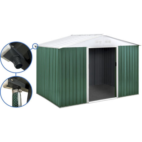 Habitat Et Jardin – Abri de jardin métal 7,06 m² avec gouttière – Résistant aux intempéries – Kit d'ancrage inclus – Dimensions 245 x 267 cm (1/4)