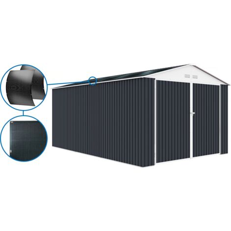 Habitat Et Jardin – Garage métal Houston 18,56 m² – Dimensions 5,80 x 3,20 x 2,35 m – Panneau solaire 200W – Résistance au vent 15 m/s
